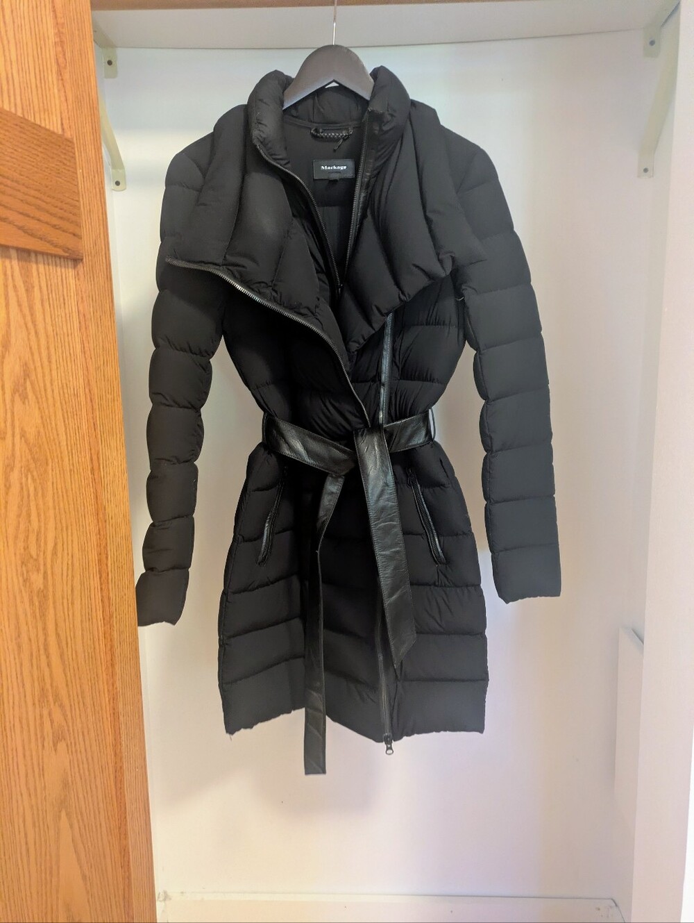 Mackage Ilena Asymmetrical belted down puffer coat black size small